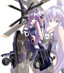  a2d_skyshark aircraft airplane contra-rotating_propellers excel_(gewalt) long_hair mecha_musume military one-piece_swimsuit original personification propeller purple_hair school_swimsuit solo swimsuit zoom_layer 
