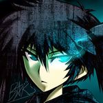  bad_id bad_pixiv_id black_hair black_rock_shooter black_rock_shooter_(character) blue_eyes burning_eye face givuchoko lowres portrait ringed_eyes solo twintails 