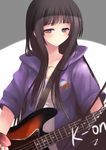 akiyama_mio black_eyes black_hair casual dreamlight2000 guitar highres hood hoodie instrument k-on! long_hair no_thank_you! solo 