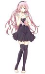  ahoge barefoot blue_eyes blue_nails blush bracelet breasts cleavage dress face hairband jewelry k.y_ko large_breasts legs long_hair megurine_luka nail_polish pink_hair simple_background solo thighhighs toeless_legwear toes very_long_hair vocaloid zettai_ryouiki 