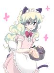  1girl animal_ears bad_food bad_id bad_pixiv_id boota bow bowtie cat_ears cat_tail cloud_hair kemonomimi_mode linaria_(ookinahitomi) long_hair maid_headdress nia_teppelin open_mouth oven_mitts solo tail tengen_toppa_gurren_lagann 