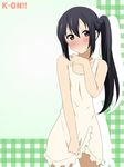  alternate_hairstyle apron black_hair blush brown_eyes face ikari_manatsu k-on! nakano_azusa naked_apron ponytail side_ponytail solo sweatdrop 