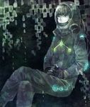  crossed_legs fingerless_gloves gloves grey helmet highres male_focus original sitting solo soono_(rlagpfl) spacesuit 