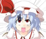  bat_wings blood blue_hair hat image_sample knife knifed masara md5_mismatch open_mouth pixiv_sample red_eyes remilia_scarlet solo touhou wings 