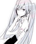  bad_id bad_pixiv_id bare_shoulders detached_sleeves face greyscale hatsune_miku long_hair monochrome necktie solo teti twintails very_long_hair vocaloid 