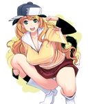  animal_ears bad_id bad_pixiv_id baseball_cap blonde_hair blue_eyes boots breasts cleavage copyright_request hat large_breasts legs long_hair masao open_mouth panties pantyshot pantyshot_(squatting) shirt skirt smile solo squatting tail taut_clothes taut_shirt underwear very_long_hair white_panties 