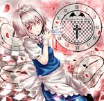  bad_id bad_pixiv_id blood braid clock dabadhi izayoi_sakuya knife maid maid_headdress petals red_eyes short_hair silver_hair solo touhou twin_braids wrist_cuffs 