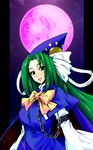  cape chain full_moon green_eyes green_hair hat highres itsuku long_hair mima moon solo touhou touhou_(pc-98) wizard_hat 