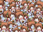  ^_^ artist_request bandana blush_stickers brown_hair chibi child clone closed_eyes collage fan fang frog hair_ornament hairclip highres multiple_girls outstretched_arms paper_fan plaid pumpkin short_hair spread_arms striped suigetsu too_many uchiwa waha wallpaper yamato_suzuran 