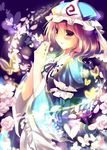  absurdres bad_id bad_pixiv_id bug butterfly cherry_blossoms flower hat highres insect kinoko petals pink_hair red_eyes saigyouji_yuyuko short_hair solo touhou 