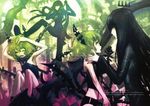  black_hair black_rock_shooter dragon_slayer gloves green_eyes green_hair highres huke multiple_girls official_art shorts yellow_eyes yuri 