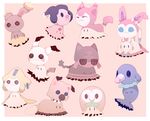  bird buneary bunny character_request commentary jirachi litten_(pokemon) mime_jr. mimikkyu no_humans orange_background owl pokemon pokemon_(creature) pokemon_(game) pokemon_sm popplio rowlet simple_background sylveon tagme 