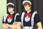  2boys black_hair brown_hair crossdressing eyes_closed free! green_eyes ku_(pixiv_19193156) maid male_focus multiple_boys ribbon tachibana_makoto yamazaki_sousuke 