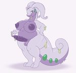  2016 2_toes 3_fingers anthro anuvia areola balls big_breasts breasts dickgirl goodra intersex looking_at_viewer nintendo nipples penis pok&eacute;mon purple_nipples purple_penis simple_background slightly_chubby slime smile solo thick_thighs toes video_games white_background 