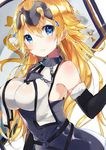  armor armored_dress bare_shoulders blonde_hair blue_eyes breasts chain fate/apocrypha fate/grand_order fate_(series) flag gijxgij headpiece highres jeanne_d'arc_(fate) jeanne_d'arc_(fate)_(all) large_breasts long_hair solo 