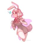 1girl bangs bunny_ears butterfly carrot_(one_piece) dress one_piece paw_gloves pink_hair solo 