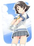  @@@ bad_id bad_pixiv_id blouse blue_sky brown_hair cowboy_shot gloves hairband kantai_collection looking_at_viewer outside_border pleated_skirt school_uniform serafuku short_hair short_sleeves skirt sky smile solo stretch tanikaze_(kantai_collection) thighhighs white_blouse white_gloves 