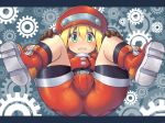  1girl ass bike_shorts bike_shorts_under_shorts blonde_hair blush brown_gloves cabbie_hat cameltoe capcom gloves green_eyes hat highres looking_at_viewer m.m open_mouth red_hat red_shorts rockman rockman_dash roll_caskett shoes shorts solo 