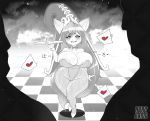  1girl breasts cleavage fishnet_legwears fishnet_stockings hat huge_breasts league_of_legends leotard lulu_(league_of_legends) monochrome pointy_ears thick_thighs thighs yordle 