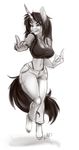  2016 amber_steel anthro cigarette clothing equine female horn mammal middle_finger monochrome sketch skuttz thong unicorn 