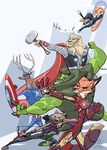  2016 abstract_background action_pose anthro armor arrow bow_(weapon) canine caprine captain_america cervine claws crossover deer disney feline fox furrification group gun hammer hawkeye hi_res iron_man judy_hopps lagomorph lion long_ears mammal marvel rabbit ranged_weapon sheep shield the_avengers the_incredible_hulk thephantompencil thor toe_claws tools weapon wolf zootopia 