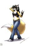  2015 amber_steel anthro black_hair breasts canine cleavage clothed clothing female fox hair hand_on_head mammal metalfoxxx portrait pose rocker solo wide_hips 