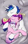  2016 bed equine eyes_closed feathered_wings feathers female feral flurry_heart_(mlp) friendship_is_magic fur group hair horn hug male mammal multicolored_hair my_little_pony on_bed pillow pink_feathers pink_fur princess_cadance_(mlp) shining_armor_(mlp) silfoe sleeping smile unicorn white_fur winged_unicorn wings 