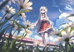  brown_eyes clouds dress flowers necklace nodata original sky thighhighs train white_hair 