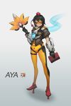  bodysuit cosplay fan gloves goggles hat highres jacket orange_bodysuit overwatch shameimaru_aya short_hair smile tokin_hat touhou tracer_(overwatch) tracer_(overwatch)_(cosplay) zhengyifan7 