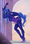  2016 anthro anthrofied blue_skin blush breasts clothing cutie_mark dickgirl equine friendship_is_magic hair horn intersex long_hair mammal my_little_pony nipples one_eye_closed penis princess_luna_(mlp) seriousb solo translucent transparent_clothing winged_unicorn wings 