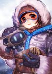  anyezi brown_eyes coat fur_coat fur_trim glasses mei_(overwatch) overwatch ski_goggles smile snowing solo upper_body 