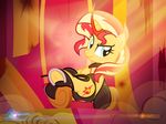  2016 blue_eyes chair clothed clothing cutie_mark equestria_girls equine female feral fur hair horn inside looking_at_viewer mammal multicolored_hair my_little_pony nightmaremoons orange_fur patreon smile solo sunset_shimmer_(eg) tapestry two_tone_hair unicorn 