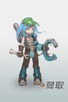  armor blue_eyes blue_hair cosplay eyepatch gloves hair_bobbles hair_ornament hat highres kawashiro_nitori long_hair mechanical_arm overwatch short_hair solo torbjorn_(overwatch) torbjorn_(overwatch)_(cosplay) touhou twintails two_side_up zhengyifan7 