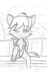  anthro bikini bittersweet_candy_bowl breasts camel_toe cat clothed clothing courtney_(bcb) epilepticgerbil feline female fur hair mammal monochrome nipple_bulge nipples sketch skimpy sling_bikini solo swimsuit teenager water webcomic young 