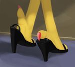  anthro avian bird canary clothing colored_nails female foot_focus footwear hi_res high_heels solo talons thousandfoldfeathers 