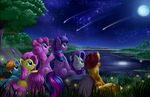  applejack_(mlp) blonde_hair blue_eyes blue_fur cutie_mark detailed_background earth_pony equine feathered_wings feathers female feral fluttershy_(mlp) friendship_is_magic fur grass grennadder group hair hooves horn horse mammal moon multicolored_hair my_little_pony night open_mouth orange_fur outside pegasus pink_fur pink_hair pinkie_pie_(mlp) pony purple_feathers purple_hair rainbow_dash_(mlp) rainbow_hair rarity_(mlp) rock sitting sky smile star starry_sky tree twilight_sparkle_(mlp) unicorn water winged_unicorn wings yellow_fur 