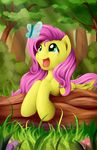  arthropod blue_eyes butterfly day equine eyelashes feathered_wings feathers female fluttershy_(mlp) friendship_is_magic fur grass grennadder hair hooves horse insect mammal my_little_pony obserd_res open_mouth outside pegasus pink_hair pony solo sunlight tongue wings yellow_feathers yellow_fur 