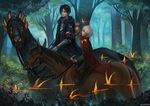  arizuka_(13033303) armor cape forest horse horseback_riding male_focus multiple_boys nature original outdoors riding tree twitter_username 