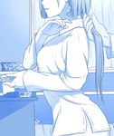  bad_id bad_pixiv_id bandaid bandaid_on_neck blue clock dress_shirt hair_grab hangover head_out_of_frame hickey highres long_hair lulu_heika monochrome naked_shirt nelson_(zhan_jian_shao_nyu) out_of_frame parted_lips pill shirt solo_focus zhan_jian_shao_nyu 