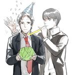  adachi_tooru cabbage confetti hat magatsumagic male_focus multiple_boys narukami_yuu party_favor party_hat party_horn persona persona_4 