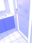  bathroom blue blurry door hand_print highres implied_sex lulu_heika monochrome nelson_(zhan_jian_shao_nyu) no_humans original sink toothbrush zhan_jian_shao_nyu 