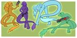 2016 alien anthro breasts butt claws digital_media_(artwork) feather_hair female gun hair hi_res lizard looking_at_viewer looking_back nude pussy ranged_weapon reptile scalie simple_background weapon weapon_holster x231_(artist) 