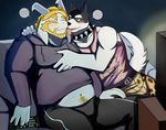  &lt;3 2016 asgore_dreemurr bearlovestiger13 blonde_hair boss_monster caprine controller doggo facial_hair goat hair horn male mammal remote_control tagme undertale video_games 