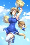  animal_ears armpits aruma_jiki blonde_hair breasts cat_ears cat_tail cheerleader chibi dress facial_mark final_fantasy final_fantasy_xiv large_breasts miqo'te pom_poms short_dress short_hair solo tail thighhighs yellow_eyes zettai_ryouiki 