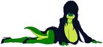  anthro big_breasts black_hair blue_eyes breasts cosplay elvira female hair huge_breasts lizard lying reptile samantha_brooks sarcolopter scalie simple_background solo white_background wig 