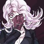  black_jacket chiyo_(min0yoko) danganronpa danganronpa_3 gloves hair_over_one_eye jacket kimura_seiko looking_at_viewer mask purple_eyes silver_hair solo surgical_mask 