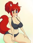  2016 amber_eye animal_humanoid blue_eyes blush breasts canine cleavage clothed clothing female fox hair heterochromia humanoid kaitlin mammal red_hair sitting skecchiart solo 