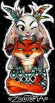  anthro belikat black_background bracelet canine clothed clothing crystals disney ear_piercing feathers fox fur green_eyes grey_fur jewelry judy_hopps lagomorph mammal necklace nick_wilde one_eye_closed orange_fur piercing purple_eyes rabbit simple_background smile wink zootopia 