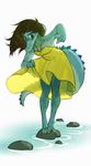  alligator anthro brown_hair clothed clothing crocodilian dress female hair piranhapettingzoo reptile scalie sharp_teeth simple_background solo standing teeth white_background 