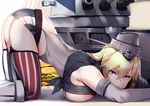  american_flag_legwear ass bare_shoulders bent_over blonde_hair blue_eyes boots breast_press breasts cannon cleavage elbow_gloves fingerless_gloves flag_print food from_side front-tie_top garter_straps gloves grey_gloves hair_between_eyes hamburger headgear hews_hack iowa_(kantai_collection) kantai_collection knee_boots large_breasts long_hair looking_at_viewer machinery microskirt mismatched_legwear navel_cutout pencil_skirt skirt solo star star-shaped_pupils striped striped_legwear symbol-shaped_pupils thighhighs thighs top-down_bottom-up vertical-striped_legwear vertical-striped_skirt vertical_stripes 